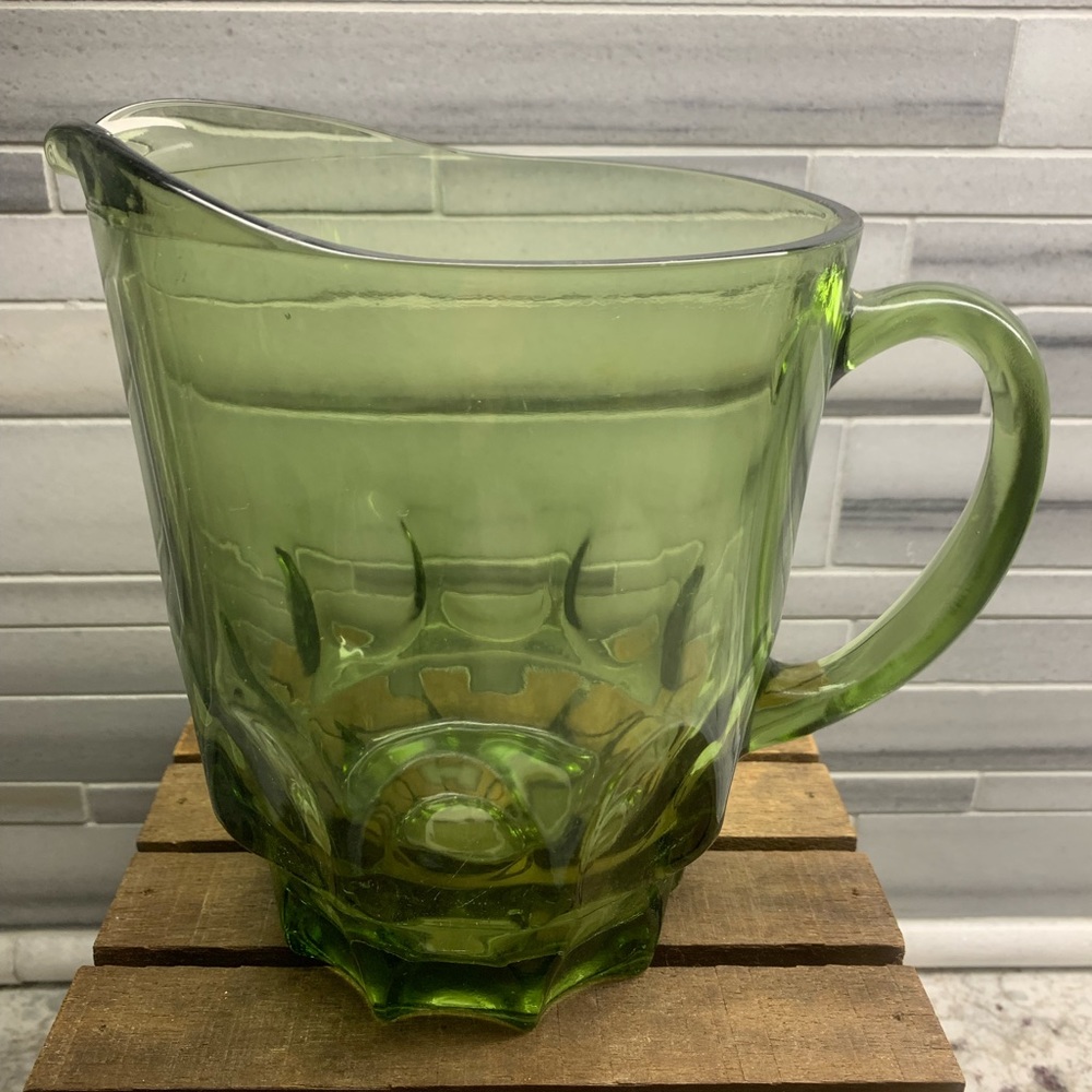 Vintage Hazel Atlas Avocado Green Small Thumbprint Tea/Water Pitcher